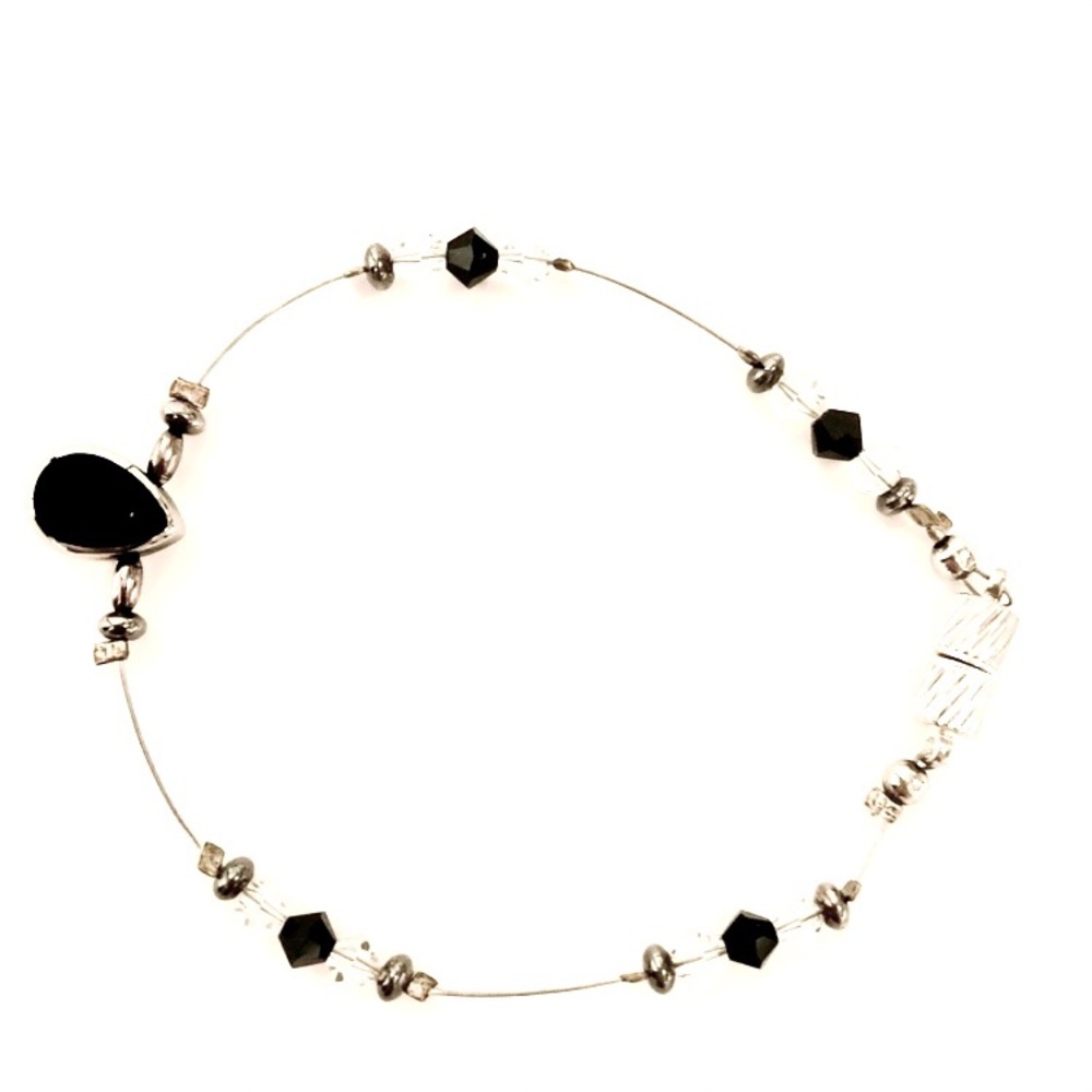 Bracelet. Silver Tone with Crystal Beads.